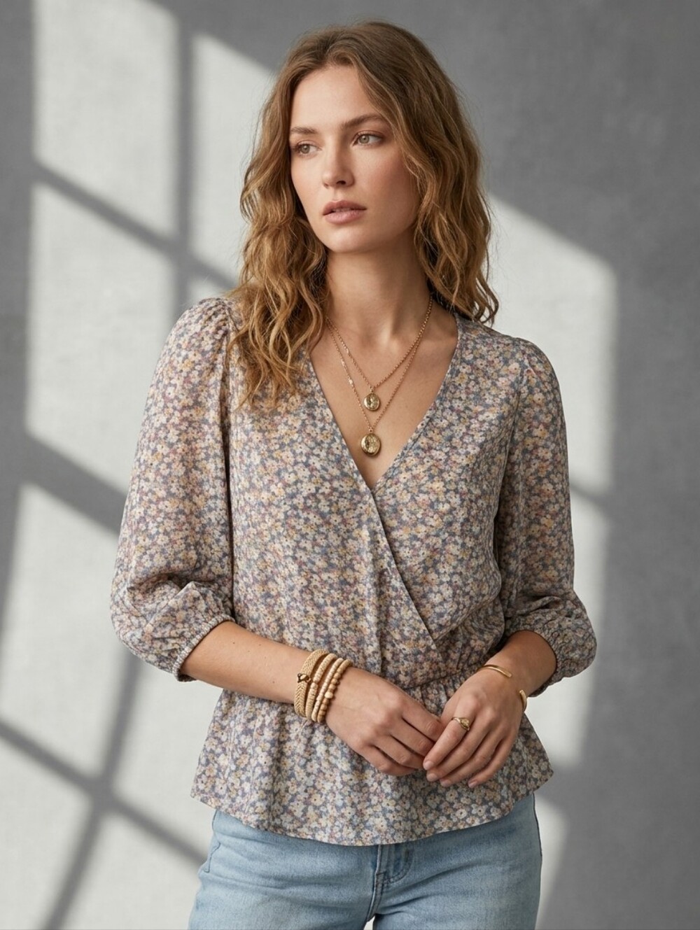 Sienna Sky Floral Surplice Blouse Small Boho Coquette Peplum Cottagecore Top